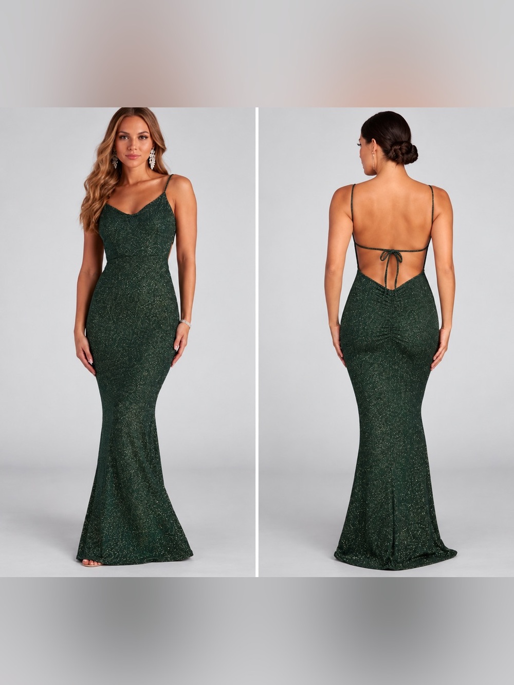 NWT Windsor Hunter Green Glitter Backless Mermaid Maxi Gown Size S